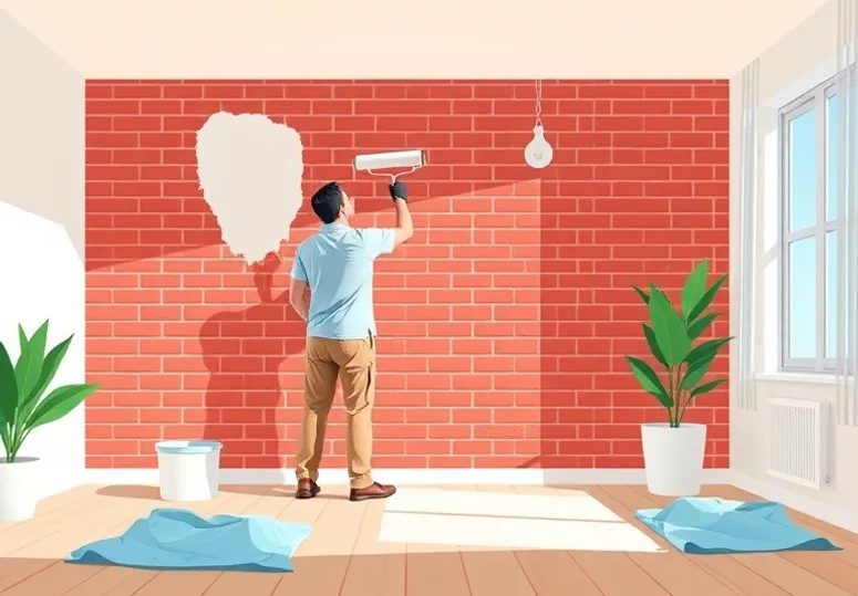 Peintre appliquant la peinture au rouleau sur un mur de salon
